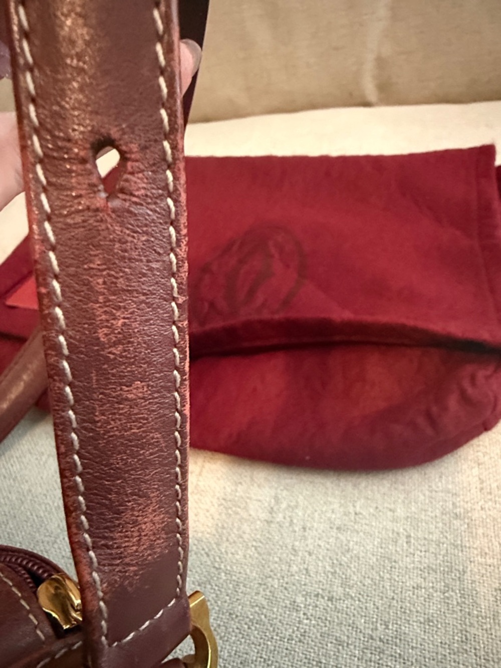 Cartier Brown Leather Crossbody Bag with Burgundy Dust Bag - Picture 9 of 14